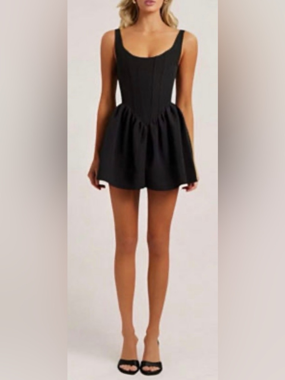 Heiress Beverly Hills corset A-line flare crepe mini dress in black